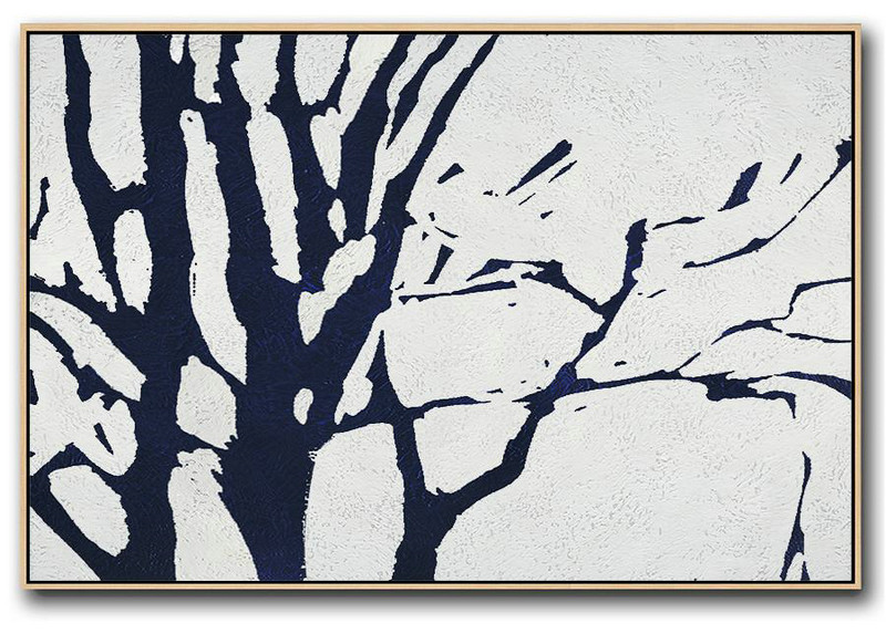 Extra Large Paintings,Horizontal Navy Painting Abstract Minimalist Art On Canvas,Large Oil Canvas Art